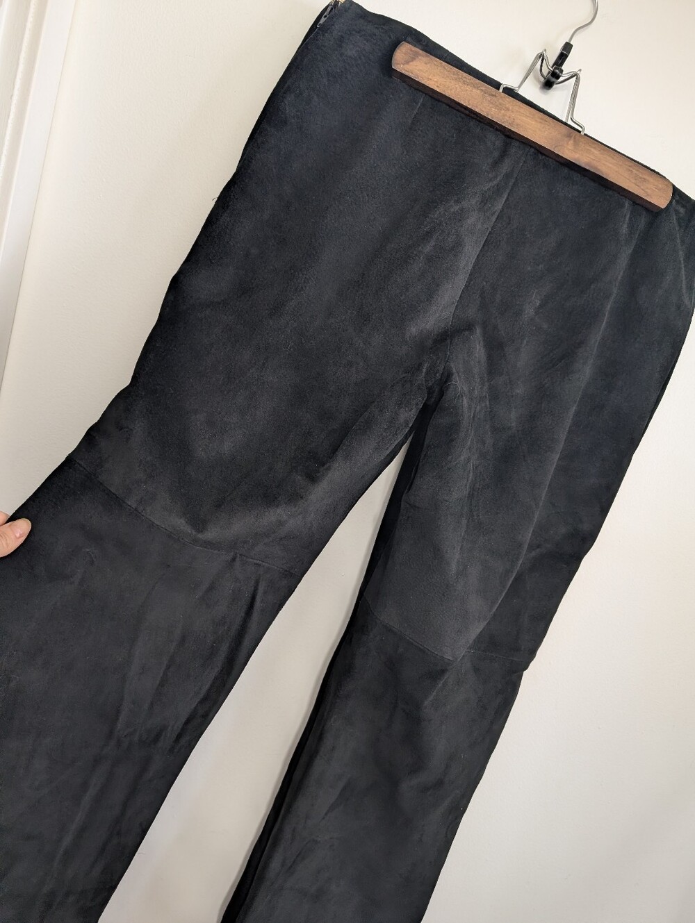 Vintage 80s Danier Suede Flared Pants Medium Black Leather Bell Bottom Highwaist